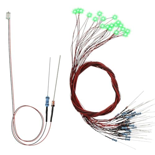 Image of Evemodel 20PC. 0805 Green SMD LED Pre-connected Model Diodes Lamp with Voltage Control Tube with 50cm PTFE Cable for Model Making Decoration