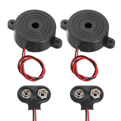 Image of sourcing map 2Pcs DC3-24V 90dB 2800Hz Electronic Piezo Buzzer Alarm Sounder Active Continuous Beep Sound with 9V t Type Battery Connector for Motorcycle Golf Car t Vehicles Car Alarm, Black