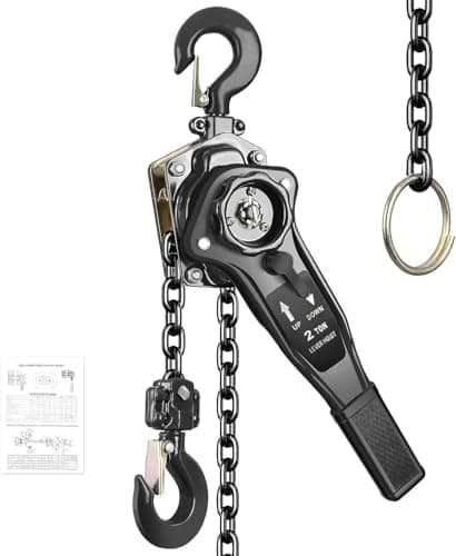 Image of Manual Lever Chain Hoist 2 Ton 4400 lbs Capacity 10 FT Come Along, G80 Galvanized Carbon Steel with Double-Pawl Brake,360° Rotation Hook, for Garage Factory Dock (2T/3m)