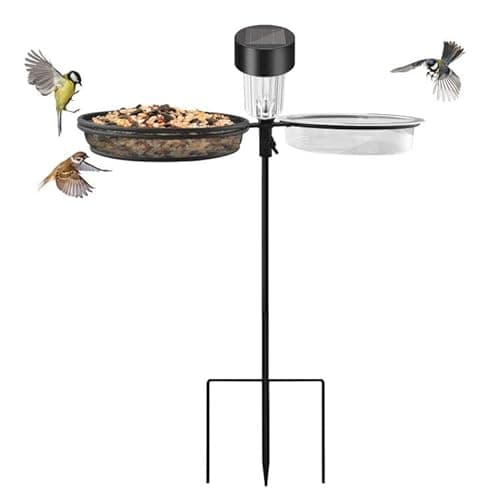 Image of Gardenwize - Freestanding Wild Bird Feeder with Solar Powered LED Bulb | No Running Costs, Energy-Efficient | Steel Frame | Garden Bird Feeder, Metal Bird Feeder | GW423