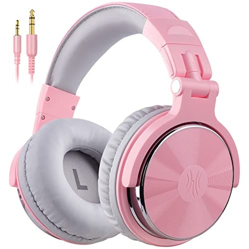 Image of OneOdio Over Ear Headphone Studio Wired Bass Headsets with 50mm Driver, Foldable Lightweight Headphones with Shareport and Mic for DJ Recording Monitoring Mixing Podcast Guitar PC TV (Pink Grey)