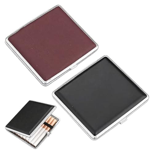 Image of 2PCS Cigarette Case for Roll Ups,Men's Cigarette Cases,Holds 20 Roll-Up Cigarettes with Metal Frame (Black & Brown)
