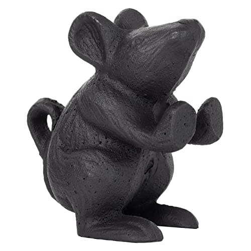 Image of Woodside Black Heavy Duty Cast Iron Antique Mouse Decorative Door Stop/Wedge, Indoor Outdoor Home Decoration Accessory