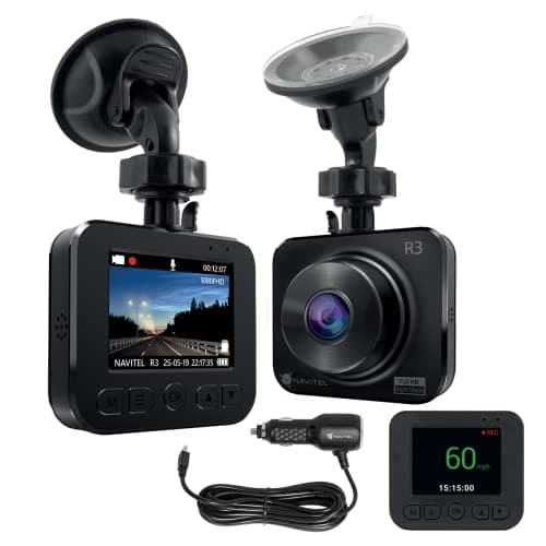 Image of NAVITEL R3 Dash Cam | Full HD Car Dashboard Front Camera with Built-in Screen | GPS & Speedometer | Easy Fit Dashboard Mounted Camera for Cars with Wide Viewing Angle, Night Vision & Parking Mode