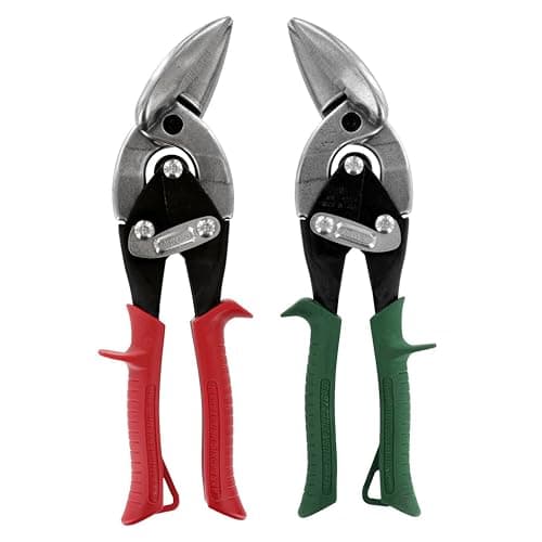 Image of MidWest Tool Aviation Snip Set - Left and Right Cut Offset Tin Cutting Shears with Forged Blade & KUSH'N-Power Comfort Grips - MWT-6510C , Red