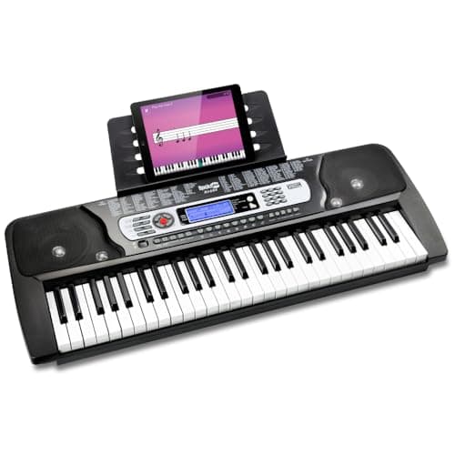 Image of RockJam 54 Key Keyboard Piano with Power Supply, Sheet Music Stand, Piano Note Stickers & Simply Piano Lessons, Black