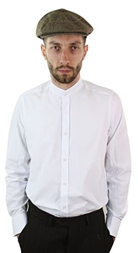 Image of Mens Retro 1920s Shirt Vintage Classic Removable Collar Stripe Grandad Nehru Shelby Penny Button - White XL