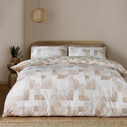 Image of Catherine Lansfield Sloane Geo Reversible Double Duvet Cover Set with Pillowcases Natural