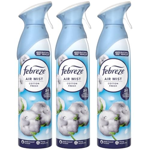 Image of Febreze Air Mist Air Freshener Spray odour Eliminator Home & Office Fragrances - Cotton Fresh Scent - 185ml - Box of 3