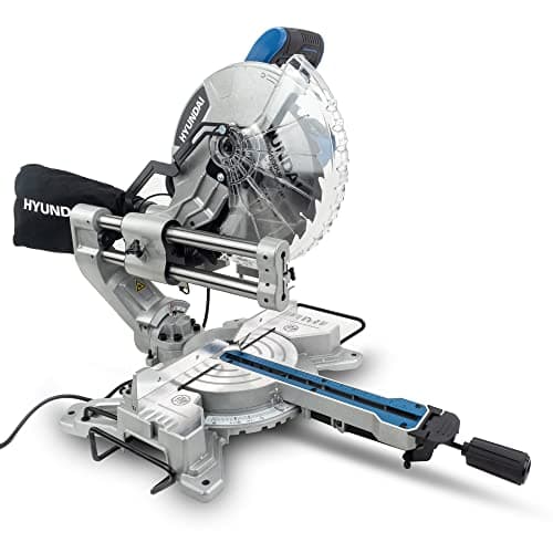 Image of Hyundai 2000W Electric Sliding Mitre Saw with 255mm Blade, Laser Guide, 90mm Cutting Height & 0–45° Bevel – Powerful Chop Saw with Vacuum Port for Precision Wood Cutting