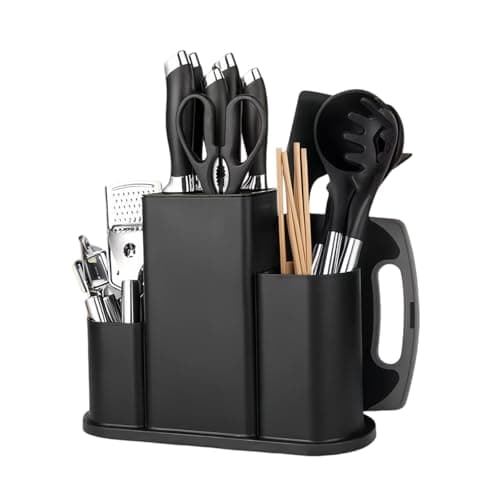 Image of 4 in 1 Universal Knife Block Holder, Detachable Knife Storage Stand, Practical Square Knives Block with Utensil Scissors Slots, Knife Storage Stand with 14 Independent Slots, Without Knives (Black)