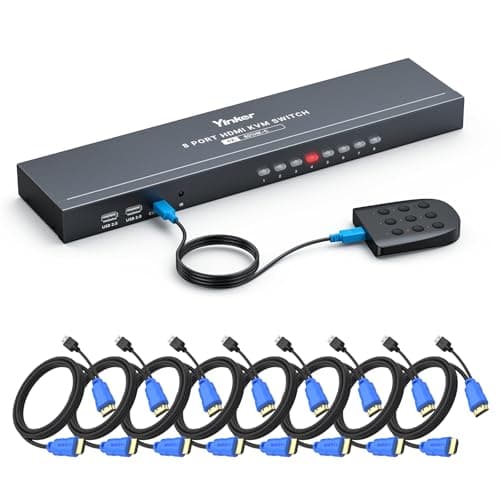 Image of Yinker 8 Port 4K@30Hz HDMI KVM Switch with 4 USB 2.0 Ports, 1U 19" Rackmount Server Console, IR Remote/Panel Button/Auto Scan/Wired Selector, Plug & Play, EDID Storage, 8 KVM Cables Included