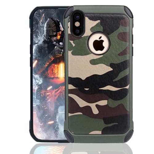 Image of leobray for iPhone X/XS Case,Heavy Duty Protective Bumper Shockproof Armor Ultra Hybrid Rugged Camouflage Case for iPhone X/XS-Camo Green