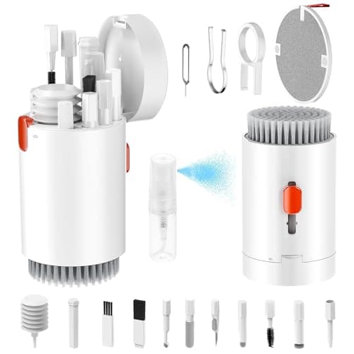 Image of Tounee Keyboard Cleaner Kit, Electronics Cleaning Kit with Retractable Big Brush, Portable, 20 in 1 Multi-Tool Kit for Phones, Tablet, Computer, PC Monitor,TV Camera Lens with 2.5ml Mist Spray (White)