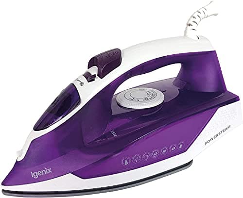Image of Igenix IG3122 PowerSteam Vertical Steam Iron, Ceramic Non-Stick Soleplate, 250 ml Water Tank Capacity, 2200 W, Purple/White