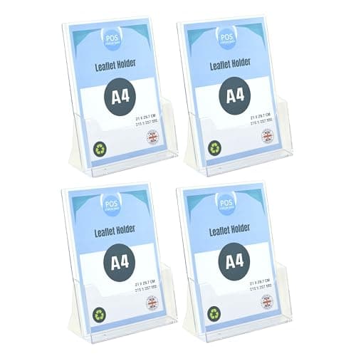 Image of Pos Display Shop 4 x A4 Portrait Free Standing Brochure Dispenser Leaflet Holder - BPSC230 - Counter Booklet Flyer Menu Document Organiser Literature Display Pamphlet Stand Holder