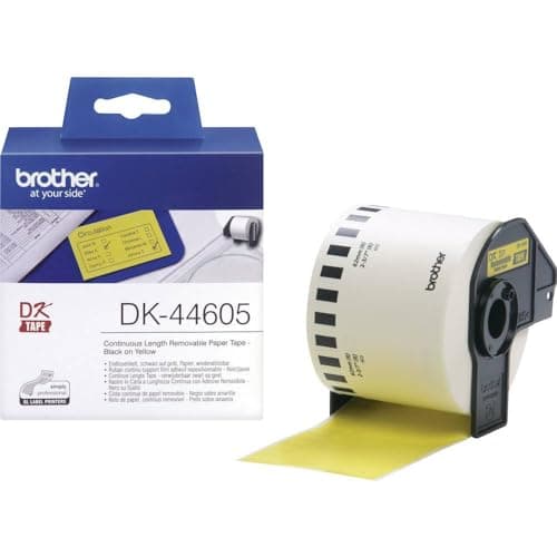 Image of Brother DK-44605 Label Roll, Removable Continuous Length Paper, Black on Yellow, Single Label Roll, 62mm (W) x 30.48M (L), Brother Genuine Supplies