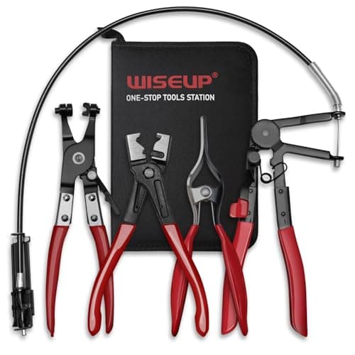Image of WISEUP 4PCS Hose Clamp Pliers Set - Includes 27" Long Reach Wire Spring Plier, Clic-R Type Pliers, Hose Remover & Flat Band Clamp Tool - for Automotive Fuel, Oil, Coolant (4 PCS Hose Clamp Pliers)
