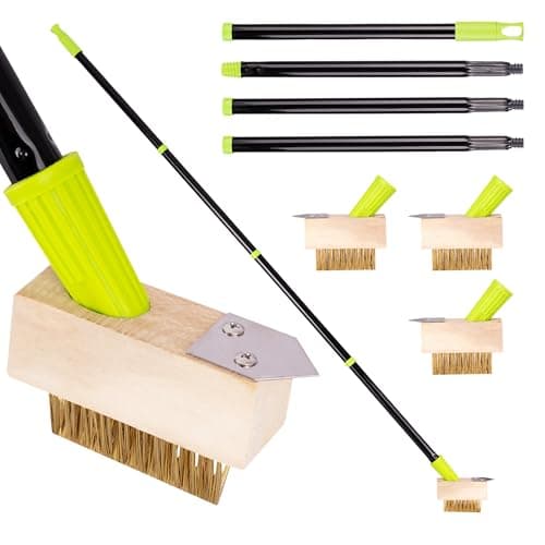 Image of CUQOO Patio Weed Remover Tool with Long Handle – Heavy Duty Wire Brush & Scraper for Block Paving, Driveways & Patios – Moss Remover & Weeding Tool for Garden Paths, Includes 3 Replacement Heads