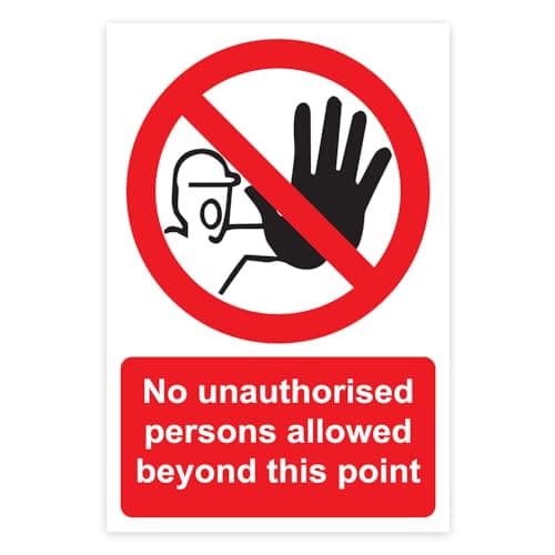 Image of RDLCAR No Unauthorised Person Beyond This Point Sign Rigid PVC Pack of 1 Safety Warning Sign Off Limits Easy Installation 300mm x 400mm