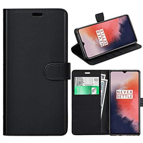 Image of KP TECHNOLOGY OnePlus 7T Case, OnePlus 7T Leather Case, OnePlus 7T Book Flip Leather Wallet Cover with Card Slots for OnePlus 7T [Compatible With OnePlus 7T Screen Protector] (BLACK)