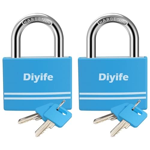 Image of Padlock with Keys, [2 Pack] [4 Keys] Diyife 40mm Small Aluminum Key Padlocks, Anti-Rust Waterproof Padlocks Outdoor Weatherproof Padlock for School, Gym Locker, Cabinets, Gate, Garage, Shed (Blue)