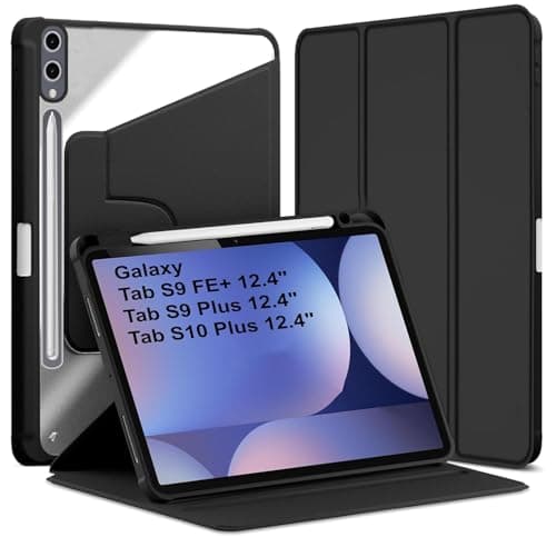 Image of World biz Case for Samsung Galaxy Tab S10+, Galaxy Tab S9 FE+ /S9 Plus 12.4 Inch with Pencil Holder, 360 Degree Rotation Protective Trifold Smart Cover, Auto Wake/Sleep (Black)