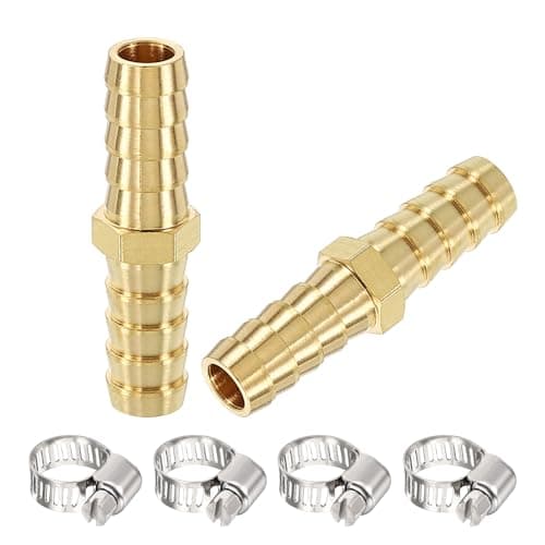 Image of Rebower 2 Pack Brass Hose Barb to Adapter with 4Pcs Stainless Steel Hose Clamp, 3/8"(10mm) Barb x 3/8"(10mm) for Industrial, Automotive, Fluid, Home Gardening, and Water Treatment