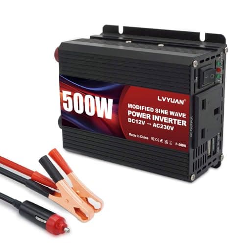 Image of LVYUAN 500W Power Inverter DC 12V to 230V 240V AC Transformer Car Converter 12V with dual USB ports & UK Sockets Charger Lighter Adapter
