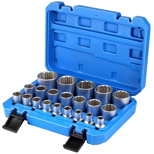 Image of HSEAMALL 21 Piece 1/2" Multi-Socket Set, 8-36mm, Metric Sockets in Carbon Chrome Vanadium Steel for 6 and 12 Angle Socket Wrenches, Blue Storage Case