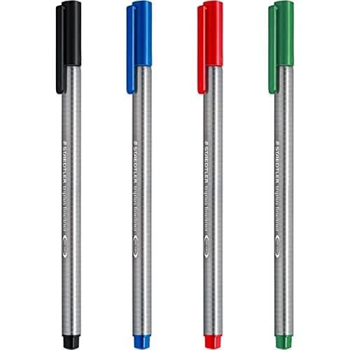Image of STAEDTLER 334 Triplus Fineliner Superfine Point Pens - 0.3mm - Black, Blue, Red & Green - Pack of 4