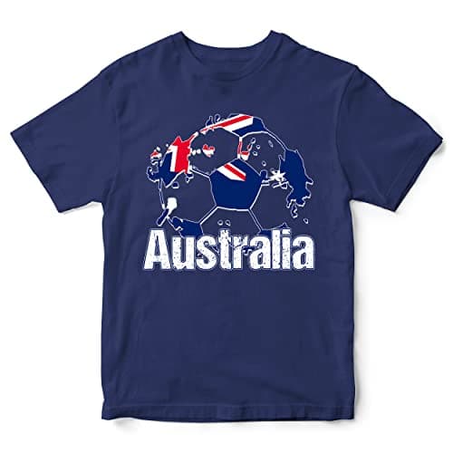 Image of Australia Football Flag Kids T Shirt, Australian Soccer Gifts for Boys and Girls, Australian Football Supporters Tee 2022, 12-13 Years, Navy