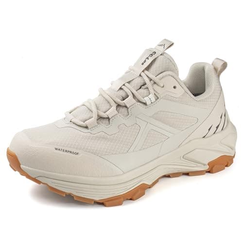 Image of CC-Los Women's Waterproof Hiking Shoes | Supportive Cushion Sole | Stable Outdoor Walking Shoes | All-Day Comfort Beige Size 6