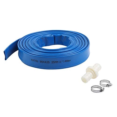 Image of KATSU Layflat Discharge Hose Pipe 20m x 25mm 1-Inch Diameter with 2 Clips and Quick Coupler Connector, Fits Submersible & Other Water Pumps for Draining Pond, Garden Irrigation, Hot Tub, Pool