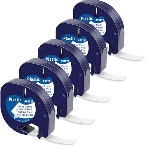 Image of 5-Pack MarkField Label Tape Replacement for Dymo Letratag Tape Plastic White 12mm x 4m S0721610, Compatible with Dymo Label Printer LT-110T LT-100H LT-100T QX50 XR XM