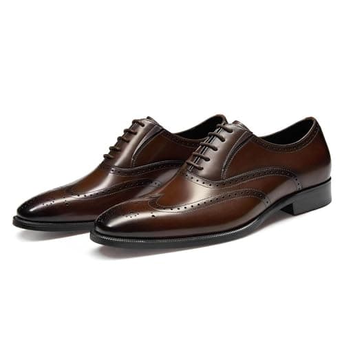 Image of FRASOICUS Men's Dress Shoes with Wing Tip OxfordGenuine Leather Wedding Meeting Formal Shoes Brown Size: 9 UK
