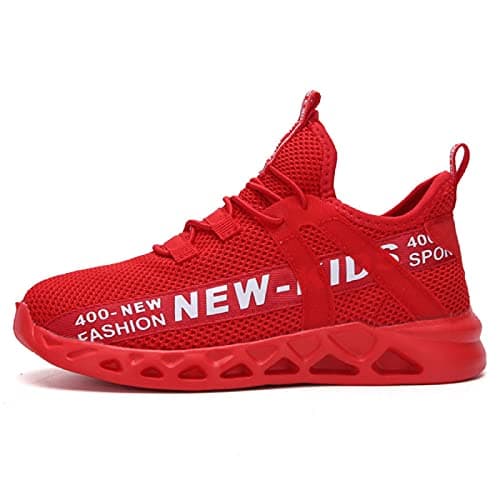 Image of GUOCHENXY Boys Trainers Size kids Running shoes Breathable School Children Outdoor Sports Sneakers Red 3 UK