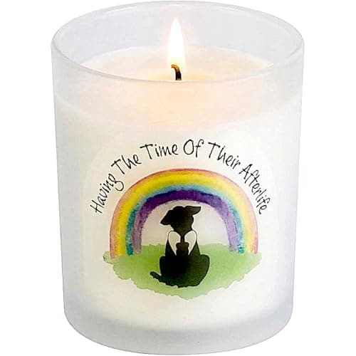 Image of Pet Dog Loss Remembrance Candle. Beautifully Fragranced Memorial Gift for Pet Lovers by Rainbow Bridge Friends