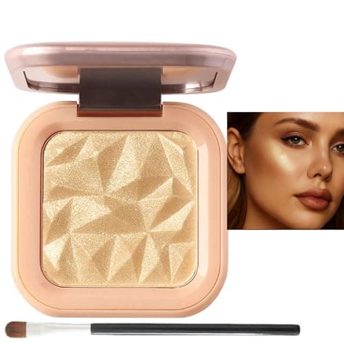 Image of Champagne Gold Highlighter Palette With Brush For Face - Smooth Shimmer Powder For Contouring, Highlighting Cheekbones, Natural Glow For All Skin Tones And Makeup Looks, Buildable Luminous Finish