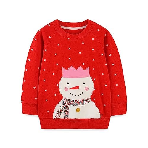 Image of LitBud Kids Christmas Snowman Sweatshirts for Girls Toddler Clothes X mas Casual Jumper Girl Cotton Top T Shirt Long Sleeve Crewneck Pullover Autumn Winter Red Size 5-6 Years Old 6T