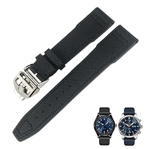 Image of XIRIXX 21mm 20mm Nylon Calfskin Black Blue Green Watch strap Fit for IWC IW377714 MARK18 PILOT STOP GUN Leather Watchbands(Black1,20mm black clasp)