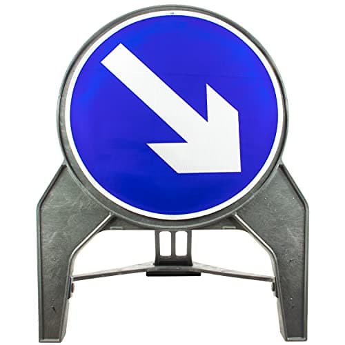 Image of Keep Right 750mm Circle Road Sign - Plastic Temporary Road Street Traffic Safety Sign for Road and Street Works - Freestanding with Reflective Sign Face
