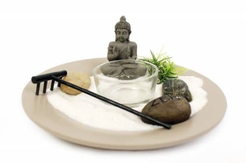 Image of Buddha Zen Garden Tea Light Candle Holder On Plate Includes Battery-Op Candle