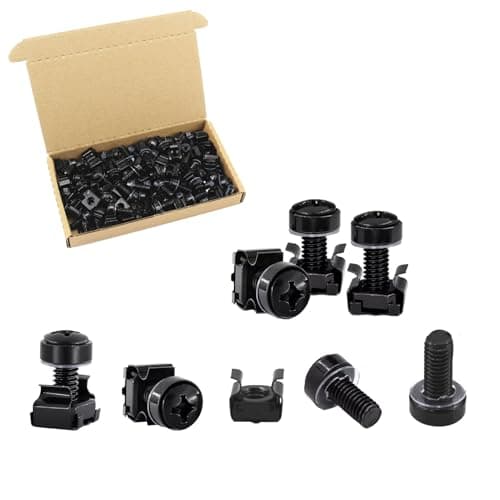 Image of Gad2go 50 Pack M6 Cage Nuts and Screws Set M6 x 20 mm Rack Mount Cage Nut Screw with Washer for Cabinets Shelves Audio Server,Black