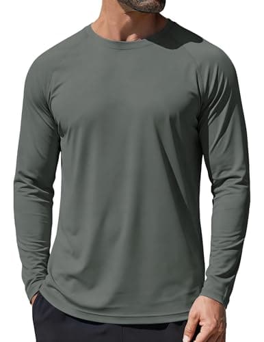 Image of GOLDPKF Sun Protection Shirts Outdoor Long Sleeve Tshirt Men Hiking Walking Quick Dry Lightweight Tops Dark Grey L