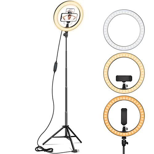 Image of Ring Light 10" with 67" Extended Tripod Stand & Phone Holder for YouTube Video, Camera Led Ring Light for Streaming, Makeup, Selfie Photography Compatible with iPhone Android