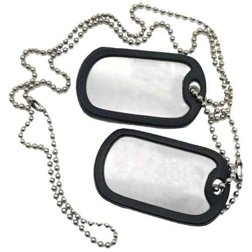 Image of Set of 2 Military Dog Tags - Stainless Steel Nickel Plated Army Style With Ball Chains & Silencers, Necklace for Men