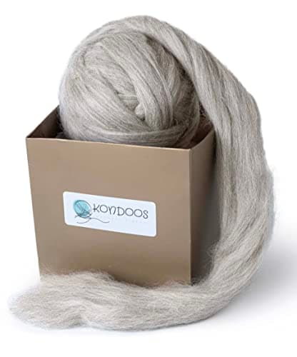 Image of Kondoos Natural Wool roving 230 Grams top unspun Yarn. Best Wool for Needle Felting, Wet handcrafts and Spinning. Fiber Fleece, un-Dyed. (Grey Sand, 8 oz)