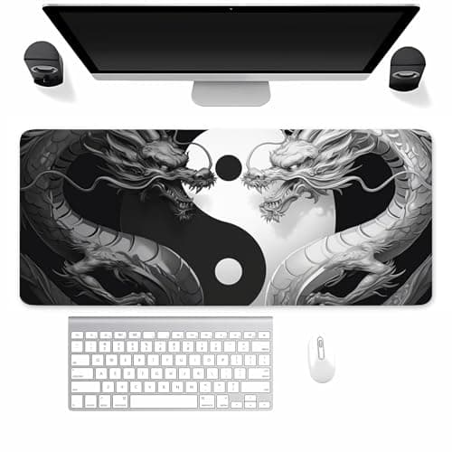 Image of Suneve Large Gaming Mouse Mat Black White Dragon, mouse Pad 1200x600mm, Computer Keyboard Mousepad Extended Desk Mat, Soft Smooth Surface and Anti-Slip Rubber Base for Office/gaming