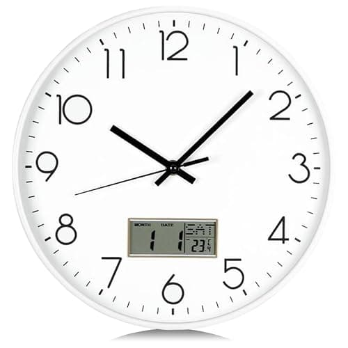 Image of ATEK Wall Clock 12” Silent Non Ticking Modern Quartz Clocks Battery Operated Round Wall Clock Large Timepiece Easy-to-Read Numbers Quiet Sweep Movement for Home Office Kitchen Bedroom Decor